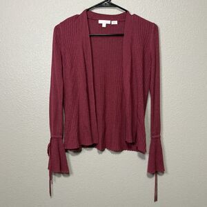 LC Lauren Conrad Ribbed Bell Sleeve Cardigan Pink Open Front Sweater Size S